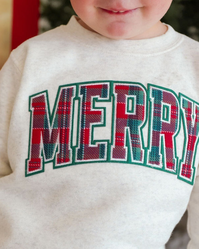 Merry Tartan Patch Christmas Sweatshirt model