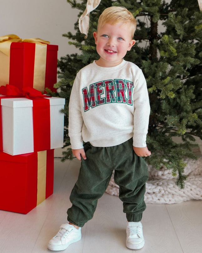 Merry Tartan Patch Christmas Sweatshirt model