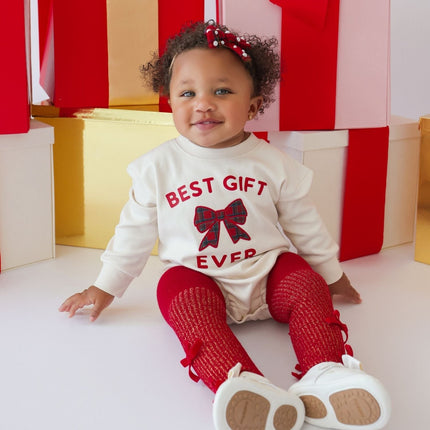 Christmas Tartan Pearl Bow Baby Headband model