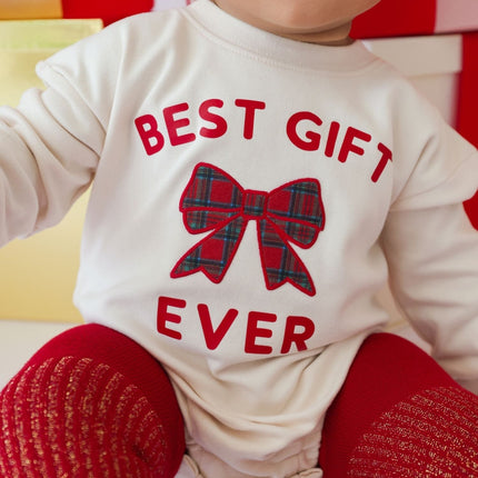 Sweet Wink Best Gift Ever Patch Christmas Long Sleeve Romper on model 2