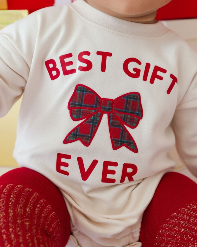 Sweet Wink Best Gift Ever Patch Christmas Long Sleeve Romper on model 2