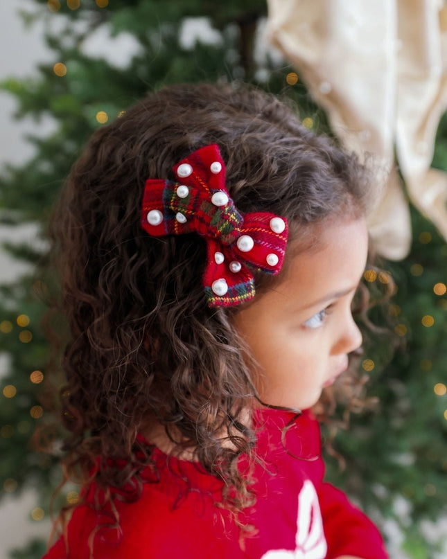 Christmas Tartan Pearl Bow Clip model