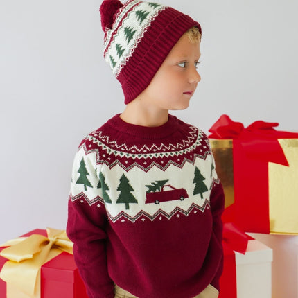 Christmas Truck Fair Isle Sweater on model, third view