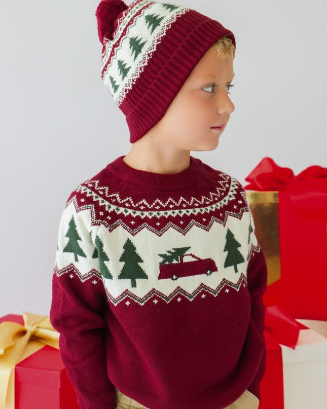 Christmas Truck Fair Isle Sweater on model, third view