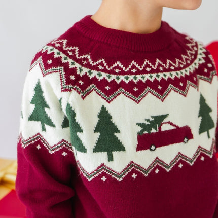Christmas Truck Fair Isle Sweater on model, alternate view