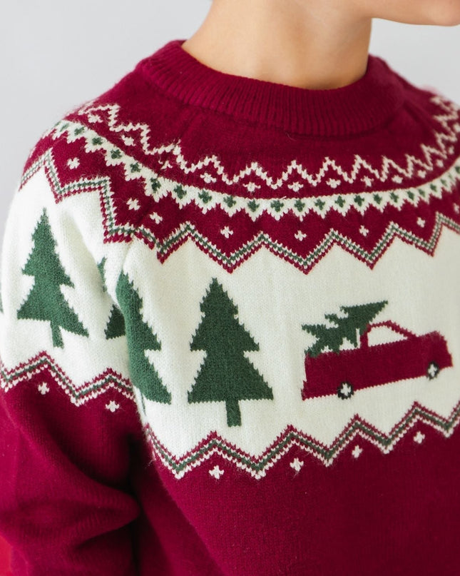 Christmas Truck Fair Isle Sweater on model, alternate view