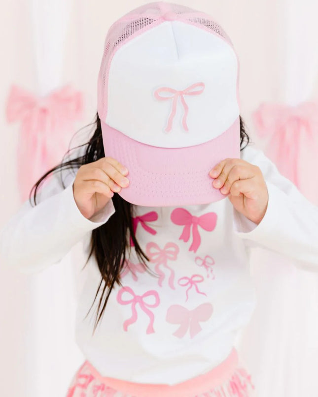 Coquette Bow Patch Trucker Hat - Pink/White