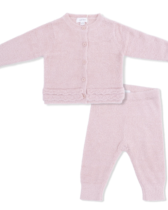 Chenille - Blush Button Down Cardigan Set