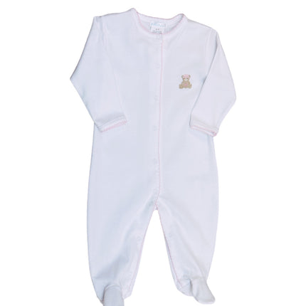 White Footie with Embroidered Pink Bear