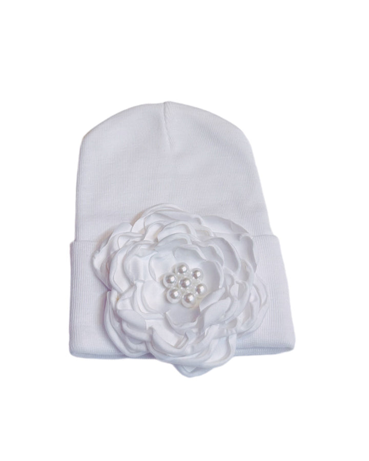 White Silk Flower Newborn Hat