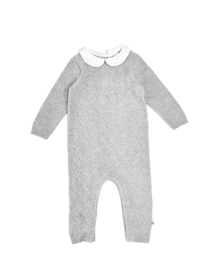 Milan Knit Peter Pan Fancy Chevron Baby Jumpsuit-Heather Grey