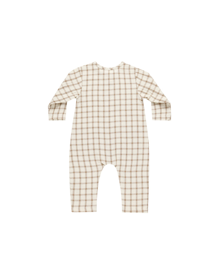 Pocketed Woven Jumpsuit-Cinnamon Plaid