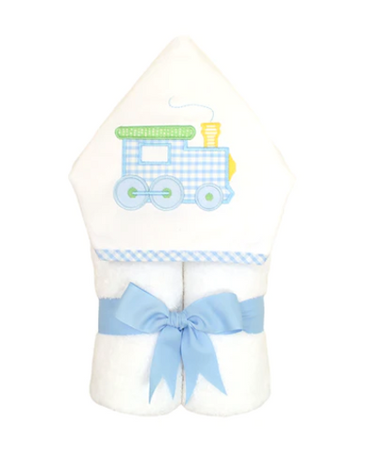 Train hooded towel — personalized with embroidered name, baby boy gift