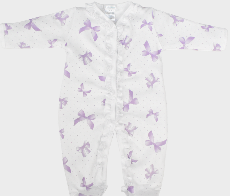 White Zipper Footie with Purple Bows