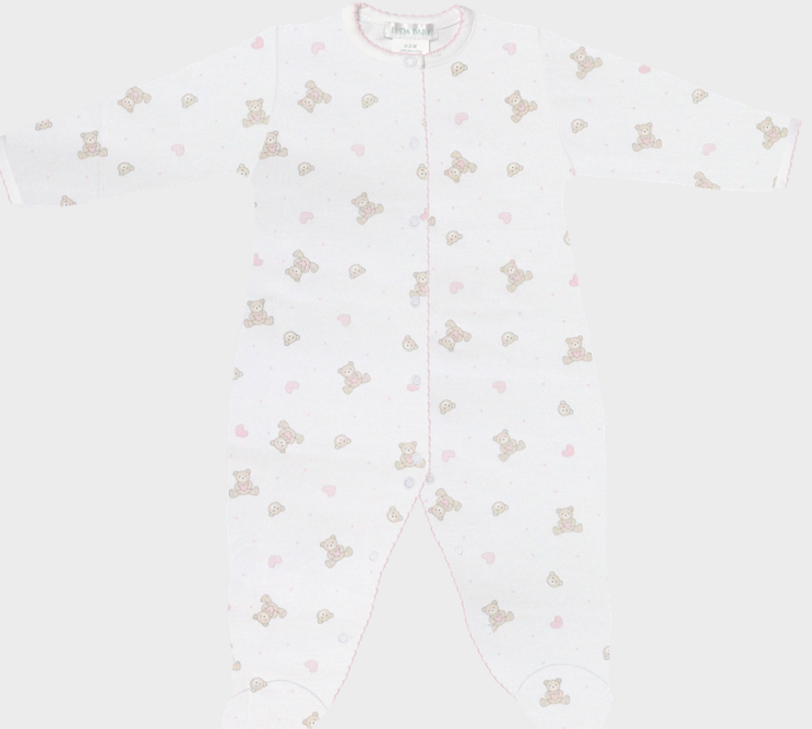White Footie with teddy bears and pink hearts