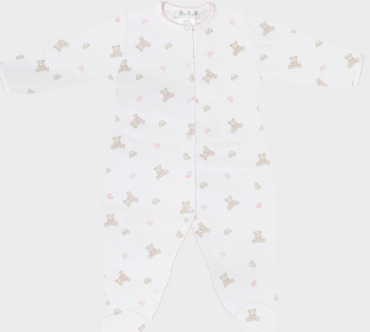 White Footie with teddy bears and pink hearts