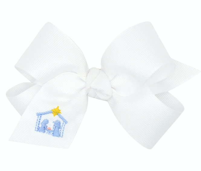 Medium Grosgrain Hair Bow with Nativity Embroidery