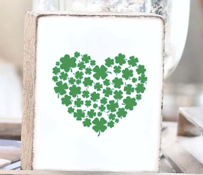 Clover Filled Heart Decorative Wooden Block