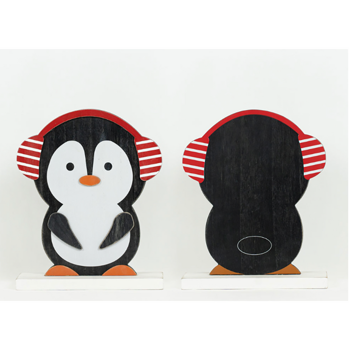 Penguin wood cutout on stand