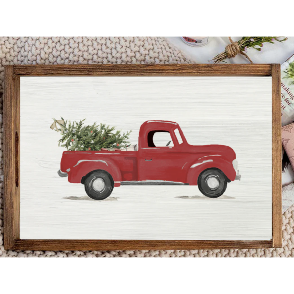 Christmas Tree Truck Wooden Serving Tray