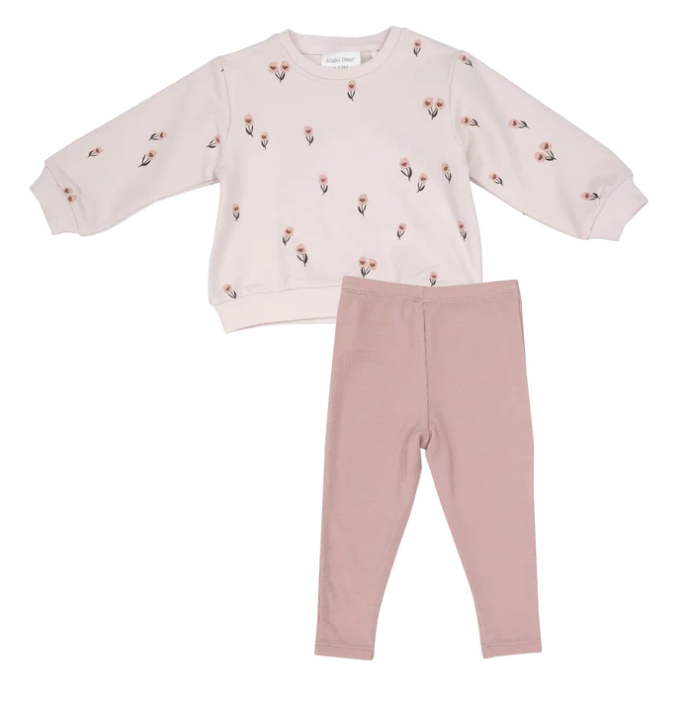 Pretty Pink Floral Puffy Oversized Sweatershirt And Rib Legging Pink Multi