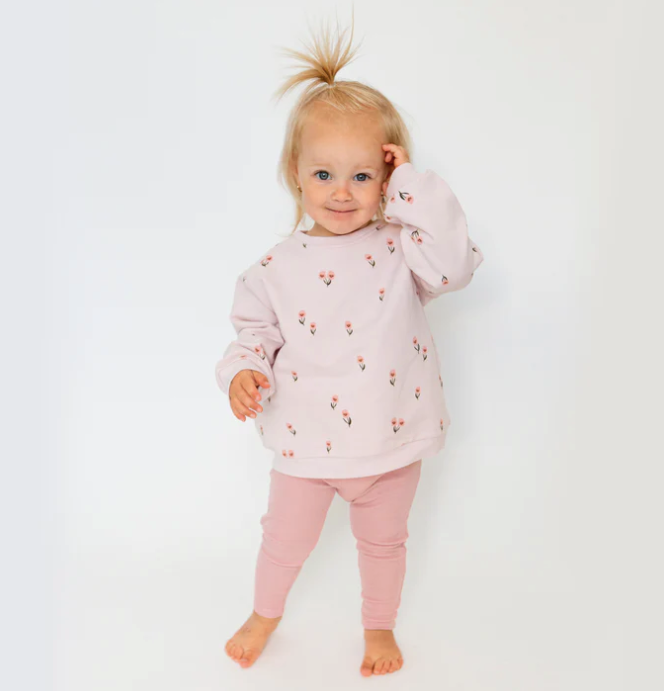 Pretty Pink Floral Puffy Oversized Sweatershirt And Rib Legging Pink Multi