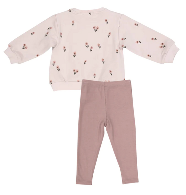 Pretty Pink Floral Puffy Oversized Sweatershirt And Rib Legging Pink Multi