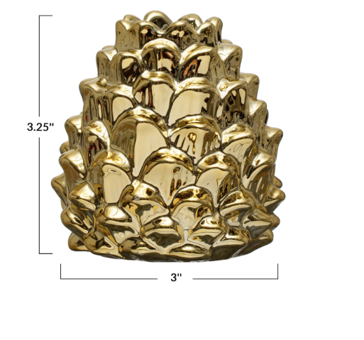 Gold Stoneware Candle Holder-Pinecone