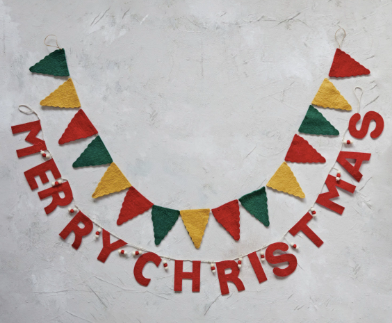 Merry Christmas 72"L Handmade Wool Felt Garland