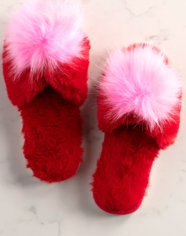 Red and Pink Fuzzy slippers