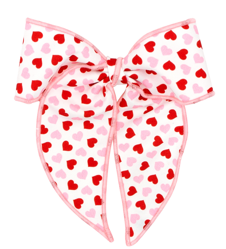 Medium Microfiber Heart Printed Bowtie with Twisted Wrap and Whimsy Tails