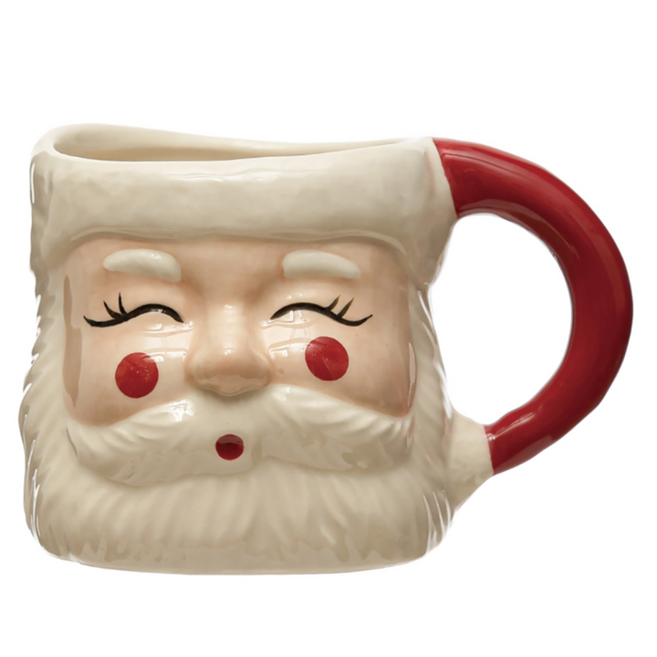 Hand-Painted Stoneware Santa Mug, Red and White 12 OZ