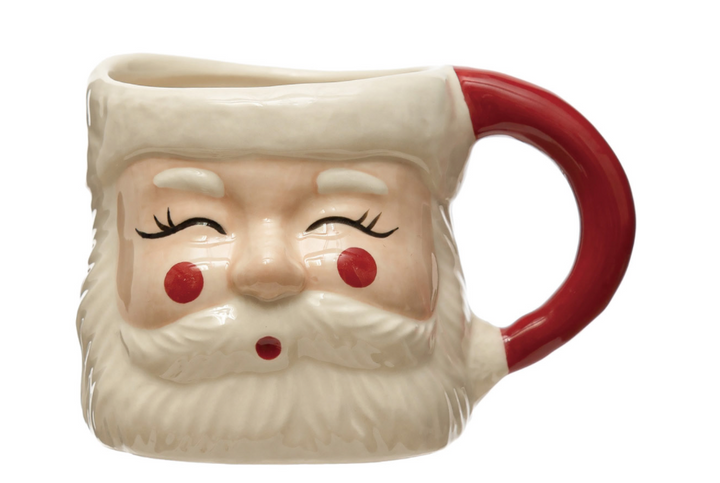 Hand-Painted Stoneware Santa Mug, Red and White 12 OZ