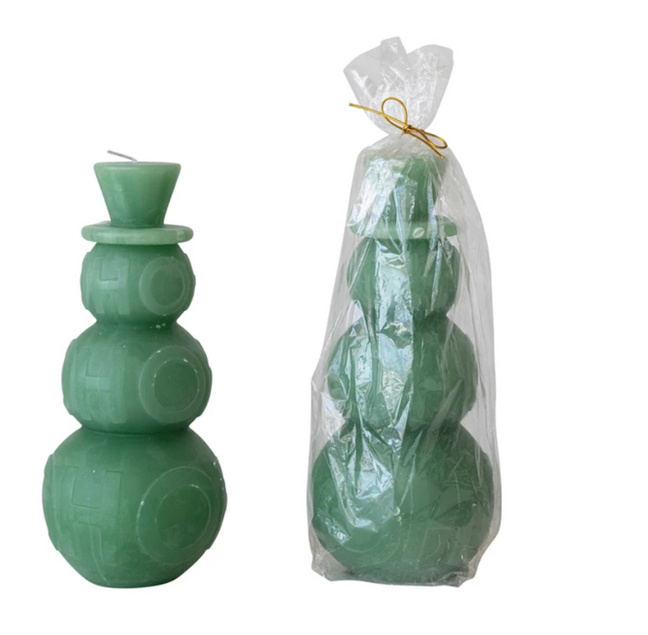 Unscented Snowman Shaped Pillar Candle "Ho Ho Ho"-GREEN