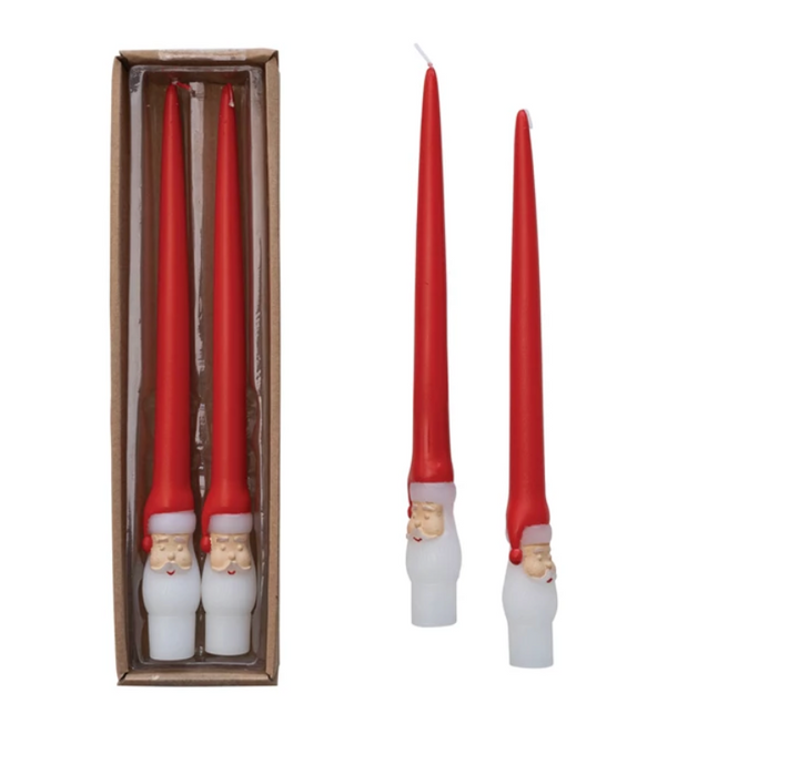 10"H Unscented Santa Taper Candles in Box, Set of 2 (Approximate Burn Time 3 Hours)