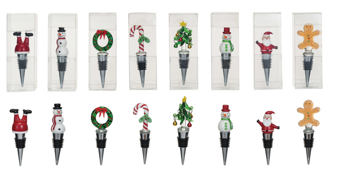 Zinc Alloy Wine Stopper w/ Hand-Painted Glass Holiday Icon, 8 Styles