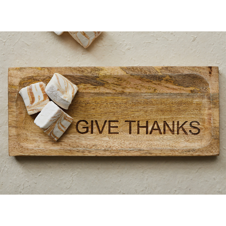 Engraved Mango Wood Cheese/Cutting Board "Give Thanks", Natural