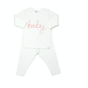 "Baby" Pink Sparkle Embroidered Long Sleeve 2pc. set