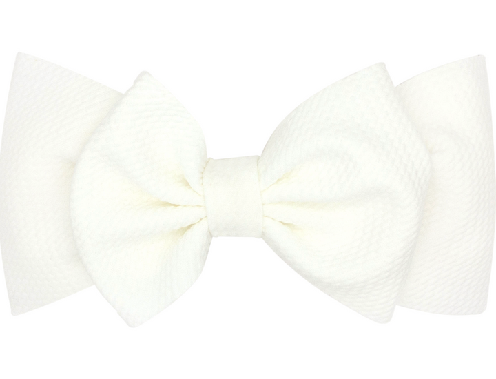 Soft Solid Rippled-Textured Large Baby Girls Bowtie on Matching Wide Band