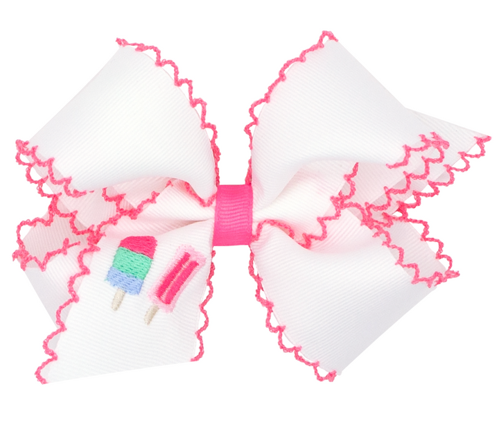 Medium Grosgrain Hair Bow with Moonstitch Edge and Popsicle Embroidery