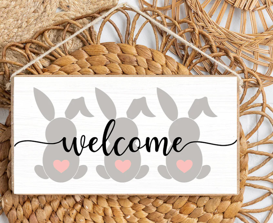 Welcome Bunny Rabbit Hanging Sign