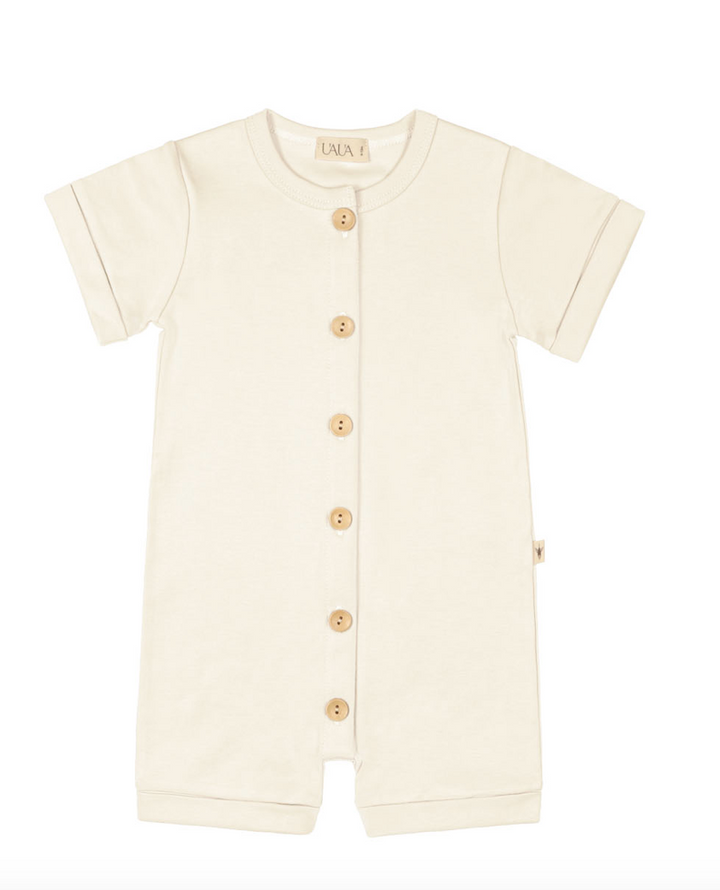 Romper with Wooden Buttons-Crema