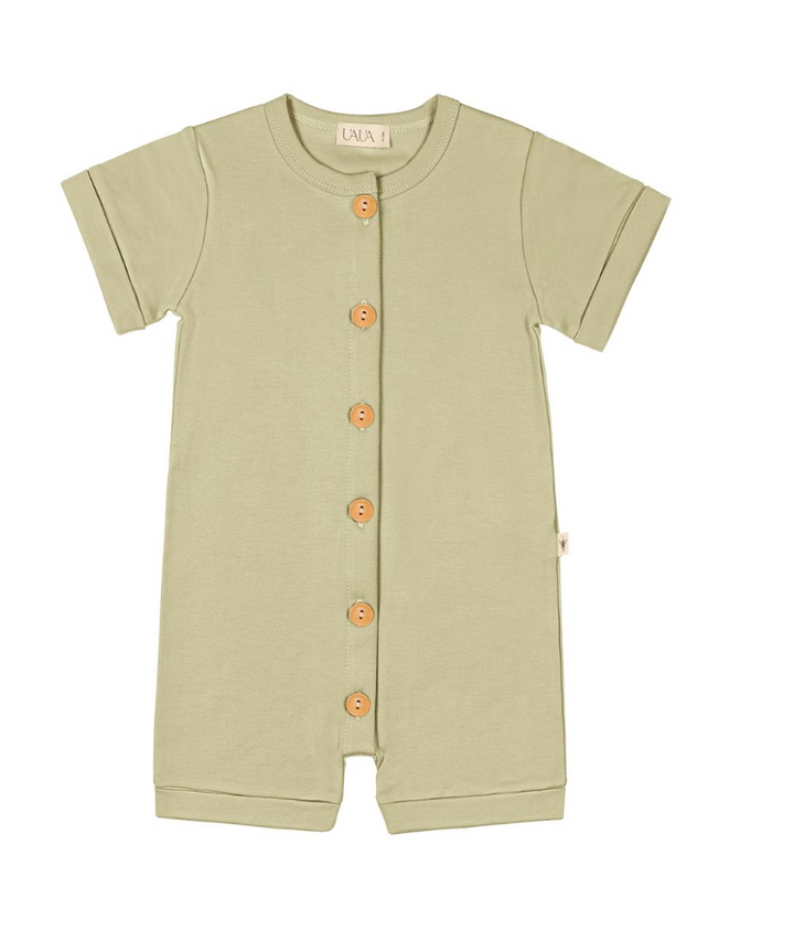 Romper with Wooden Buttons-Verde
