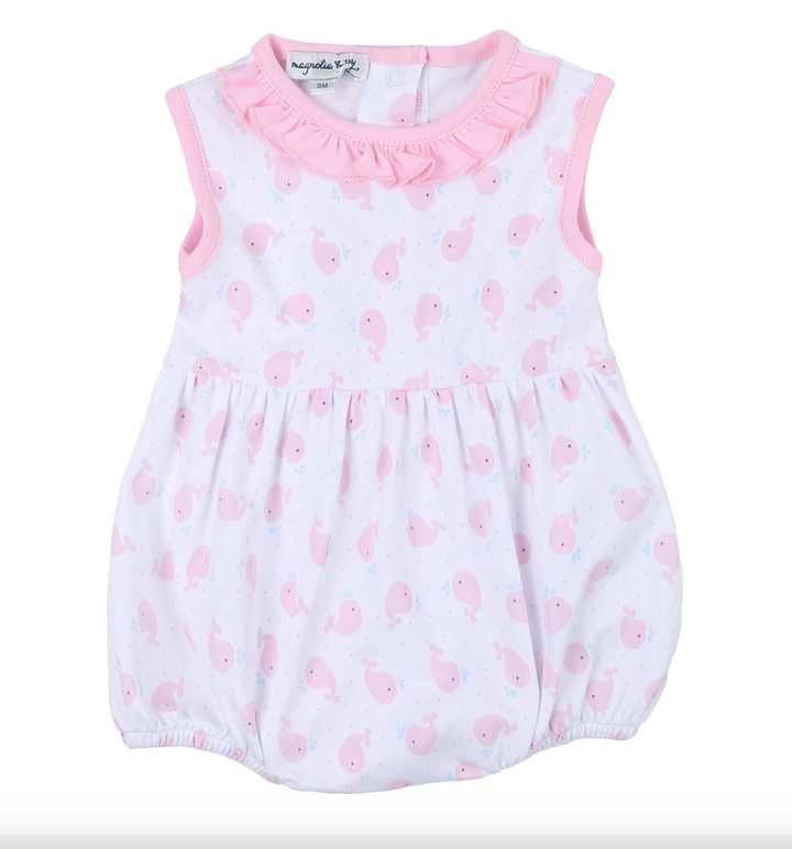 Pink Printed Sleeveless Girl Bubble- Sweet Whales