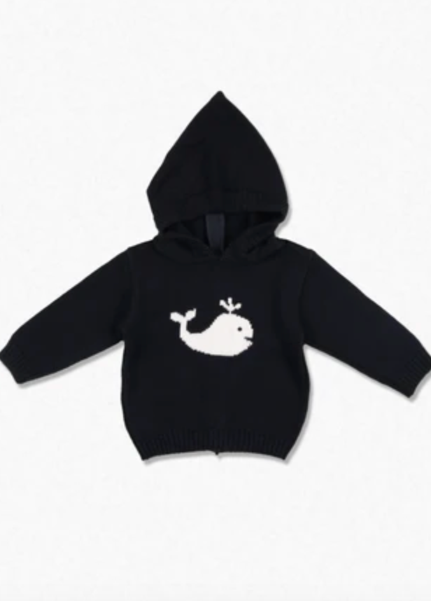 Hooded Zip Back Sweater-Navy with White Whale