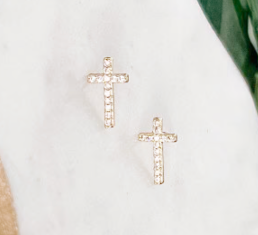 Mini CZ Cross Stud Earrings-Gold or Silver