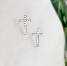 Mini CZ Cross Stud Earrings-Gold or Silver