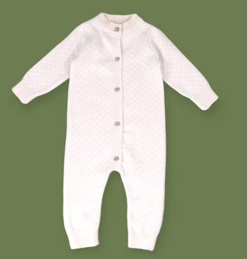 Dove White Lux Jacquard Knit Baby Jumpsuit Set