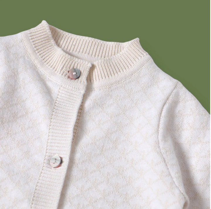 Dove White Lux Jacquard Knit Baby Jumpsuit Set
