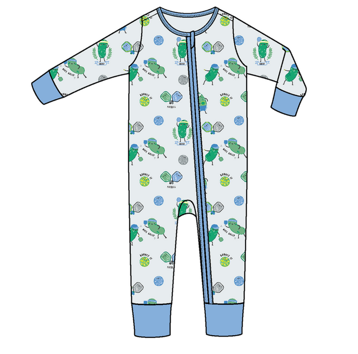 Pickleball Blue 2-Way  Zipper Romper